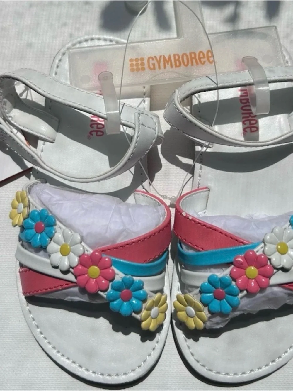 Gymboree Girls Size 8 White Sandals with Pastel Floral Embellishment